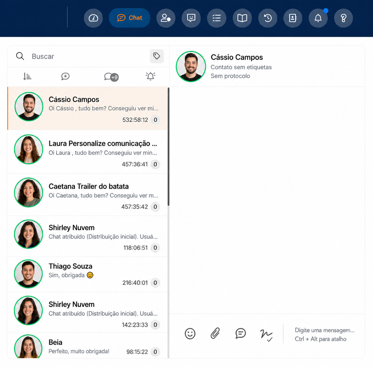 Tela de conversas unificadas da Kronos